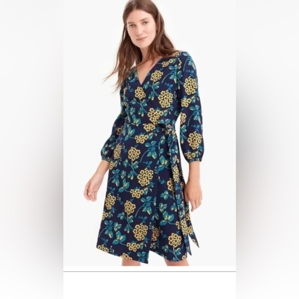 J. Crew teacher core spring Easter educator wrap dress 3/4 sleeves v neck SZ 00